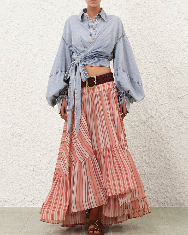 Rebellion Bohemian Midi Skirt | Red Stripe
