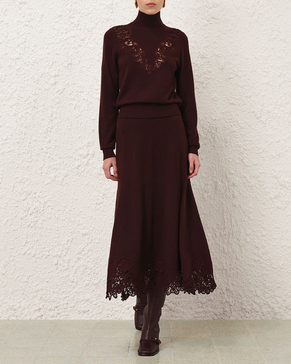 Valiant Merino Lace Skirt | Mahogany