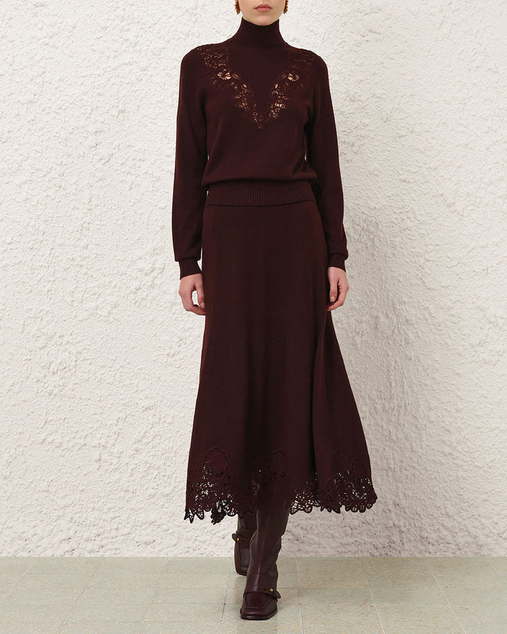Valiant Merino Lace Skirt | Mahogany