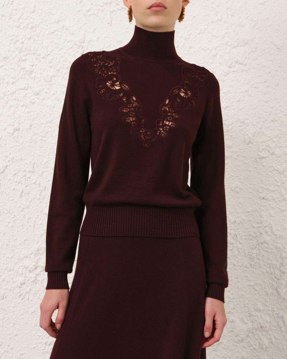 Valiant Merino Lace Turtleneck | Mahogany