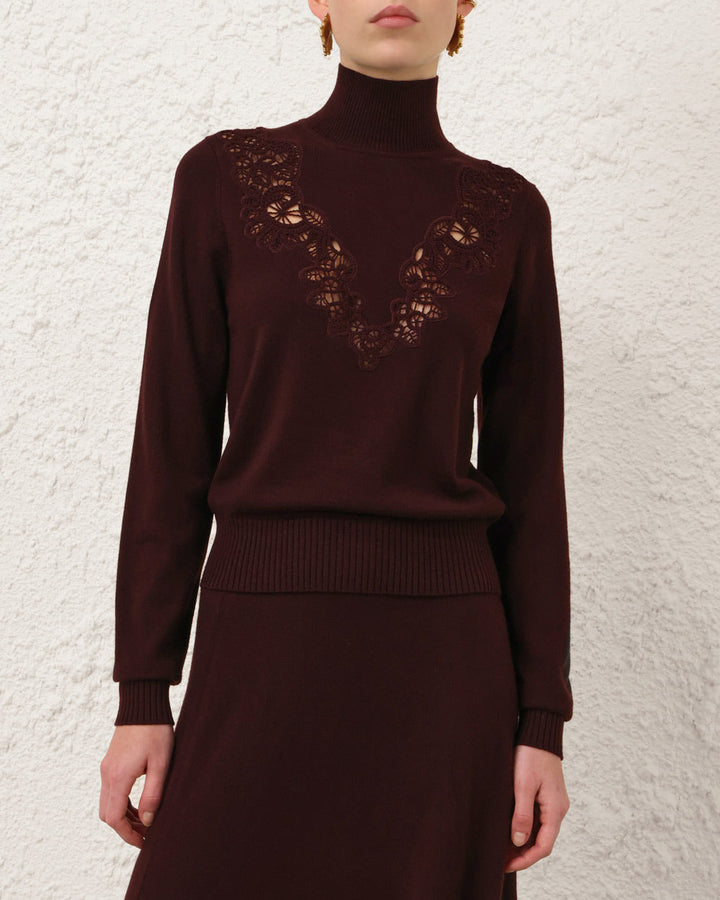 Valiant Merino Lace Turtleneck | Mahogany