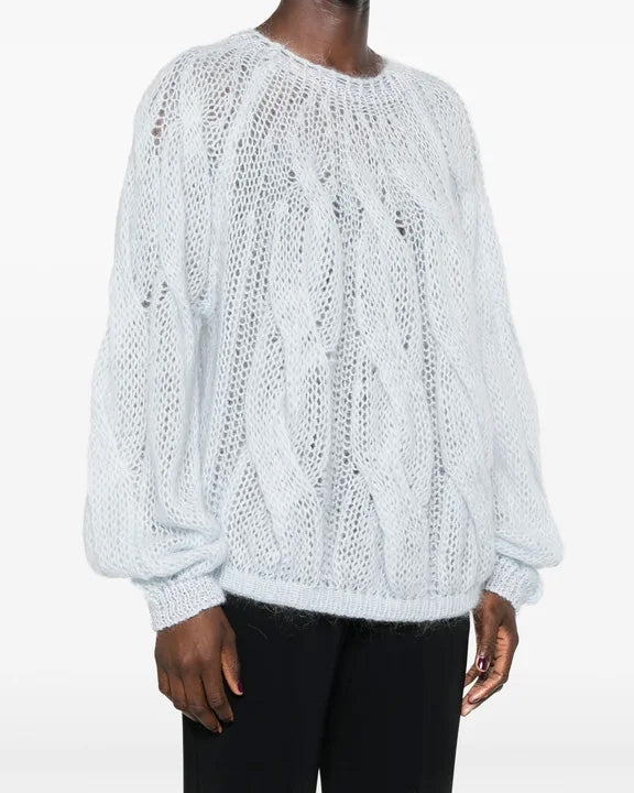 Mohair Cable Round Neck Sweater | Casper
