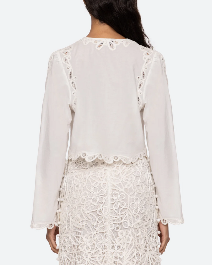 Elke Soutache Long Sleeve Blouse | White