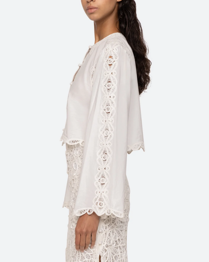 Elke Soutache Long Sleeve Blouse | White