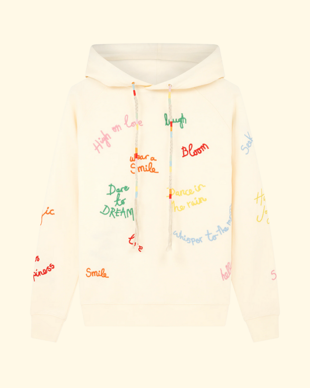 Raglan Hoodie with Embroidered Words | Antique White