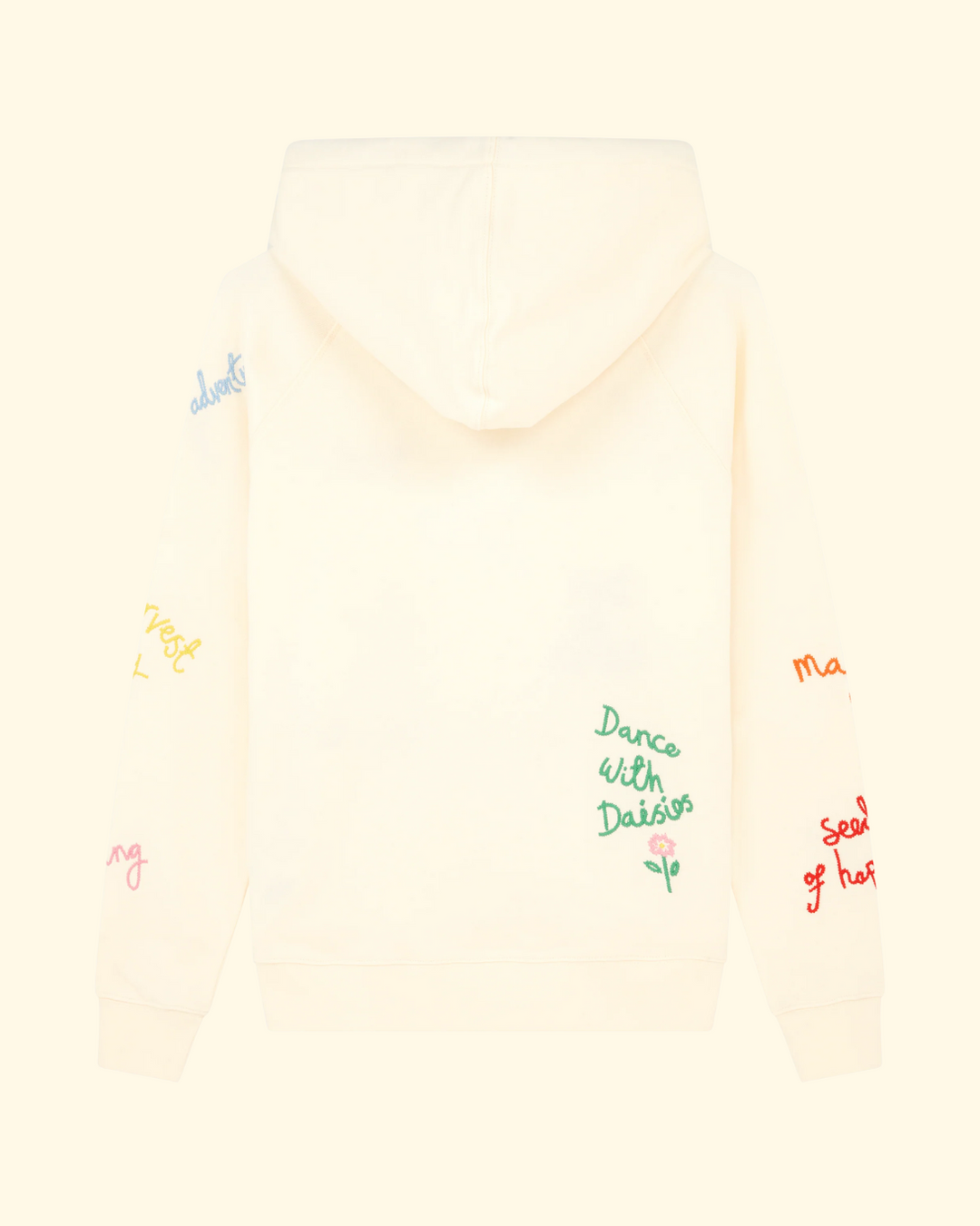 Raglan Hoodie with Embroidered Words | Antique White