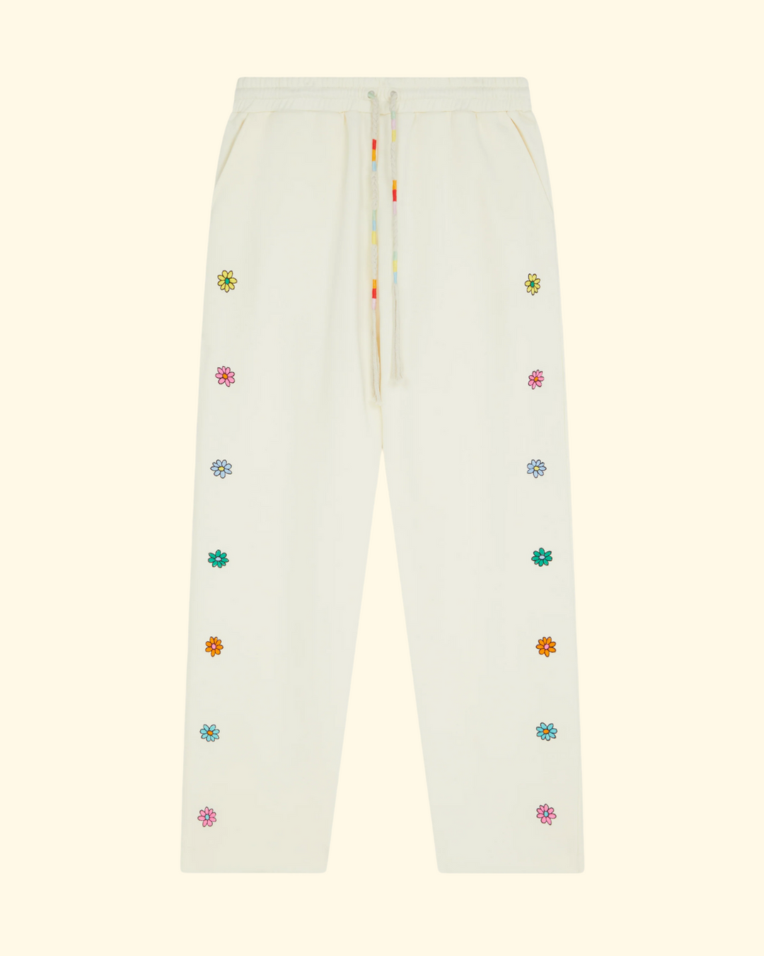 Embroidered Flower Jogger | Antique White