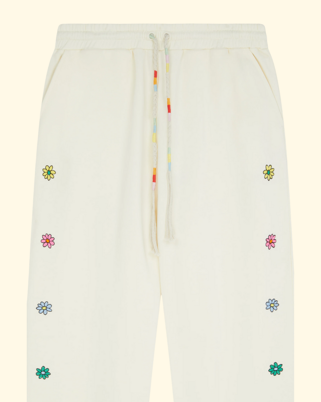 Embroidered Flower Jogger | Antique White