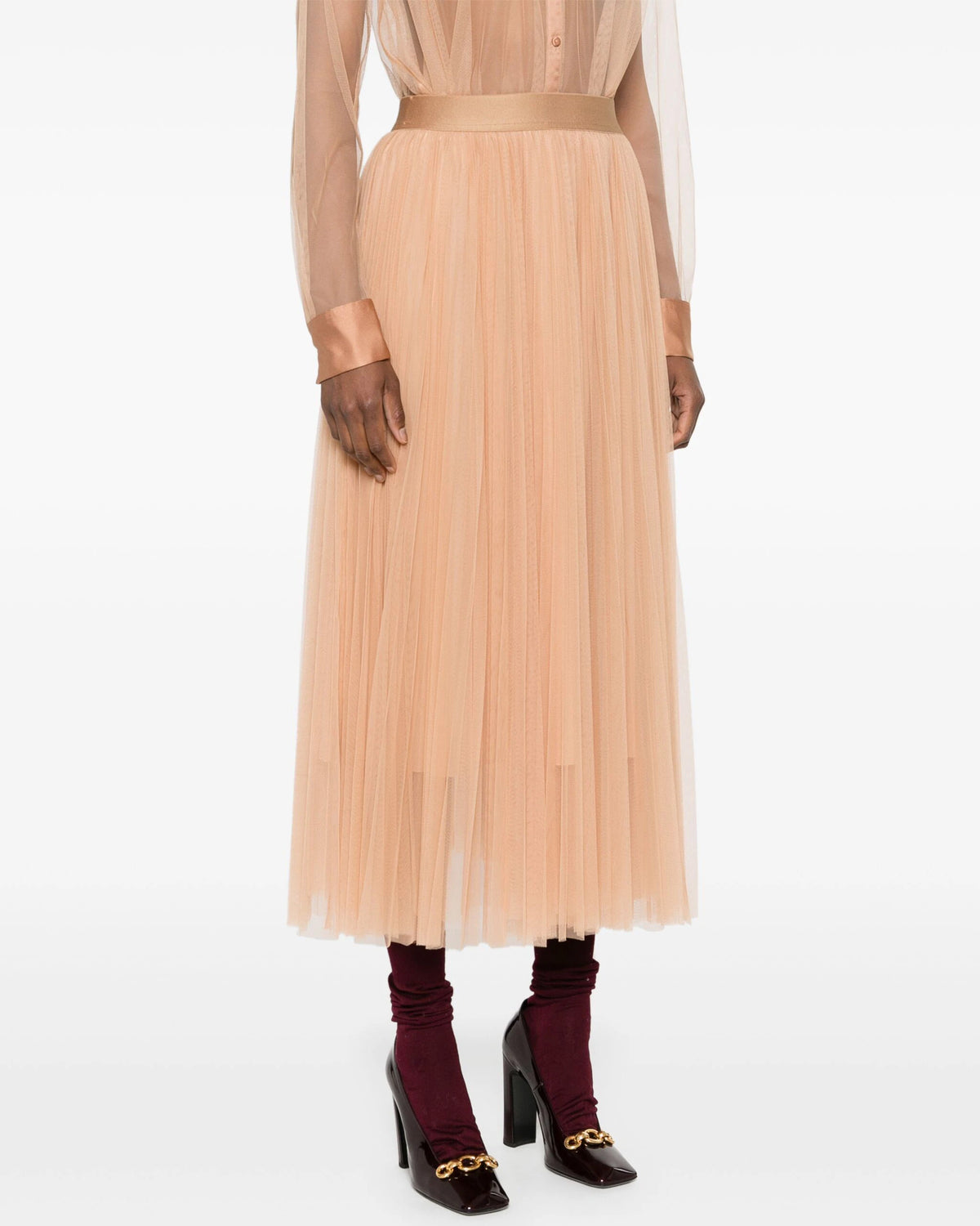 Tulle Pliss Skirt | Nude