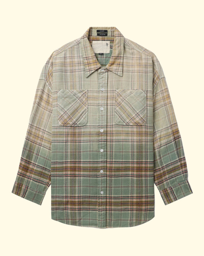 Drop Neck Workshirt | Gradient Bleach Green Plaid