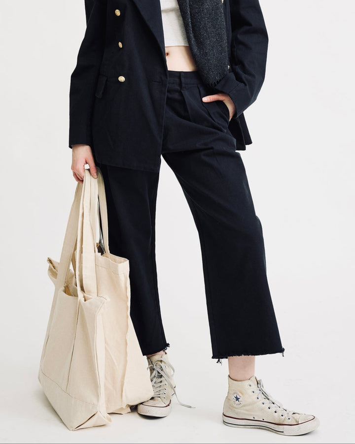 Cropped Double Pleat Wide Leg | Black