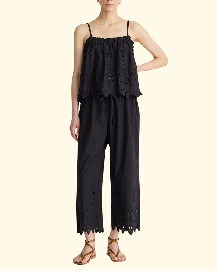 Embroidered Kari Pull On Pant | Black