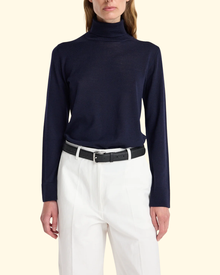 Fine-Knit Wool Cashmere Turtleneck | Navy