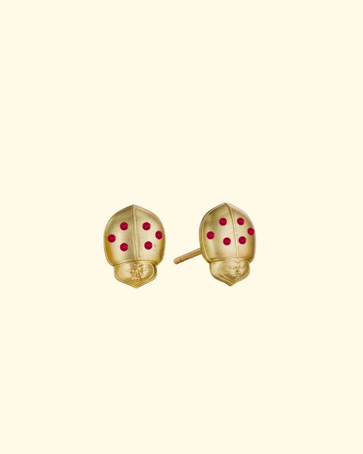 Tiny Ruby Winged Ladybug Stud Earrings