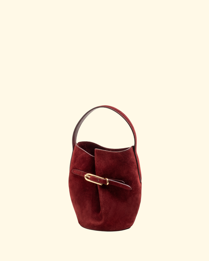 Belted Bucket Bag Mini | Maroon Suede