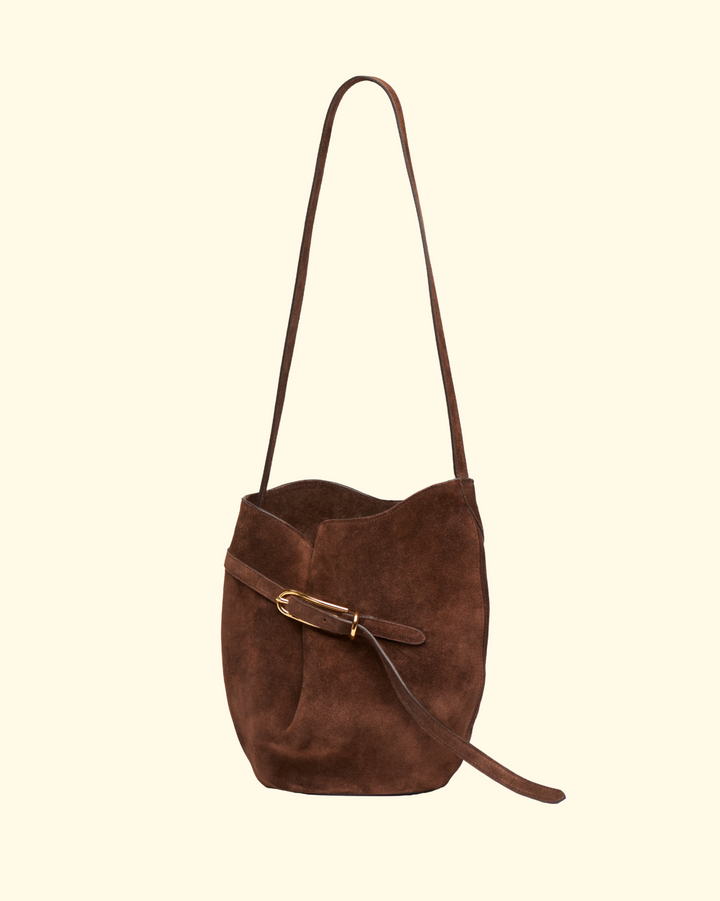 Belted Bucket Bag | Dark Brown Suede
