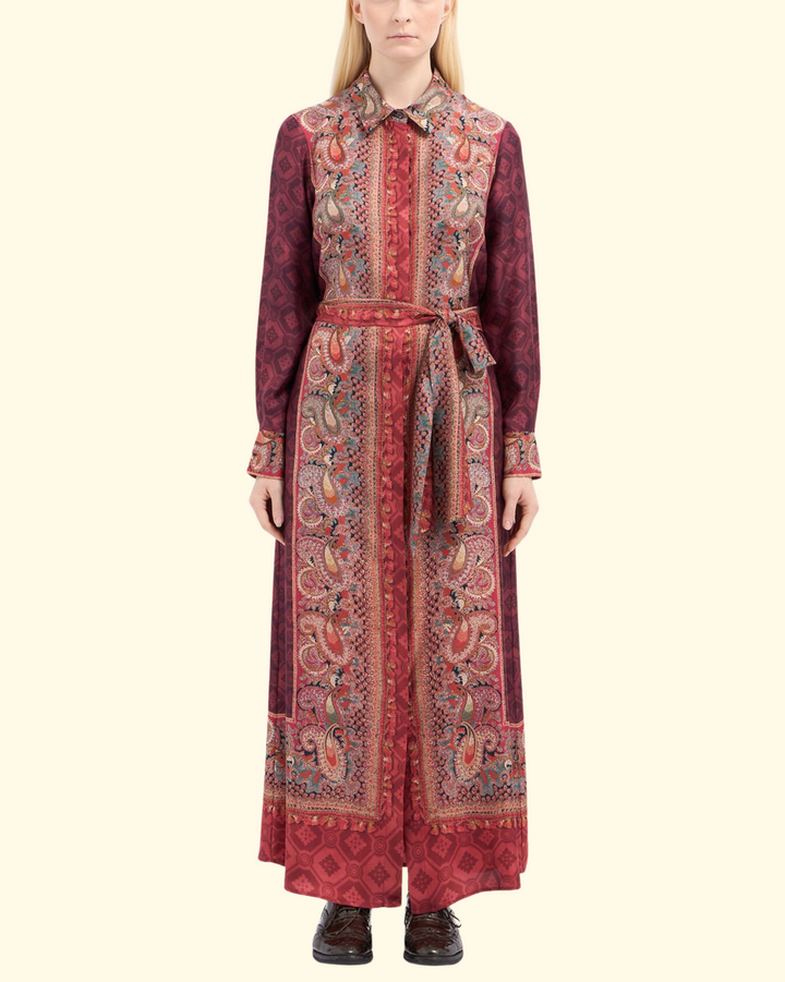 Aloe Shirt Dress Silk | Red Multi Color