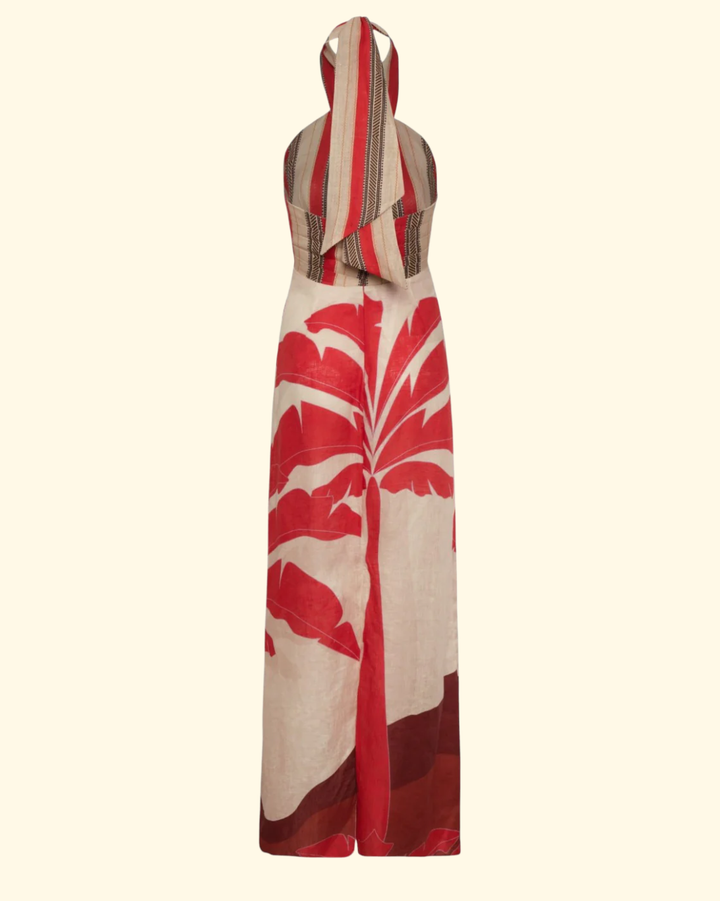 Costa Del Sol Linen Midi Dress | Orange Palms