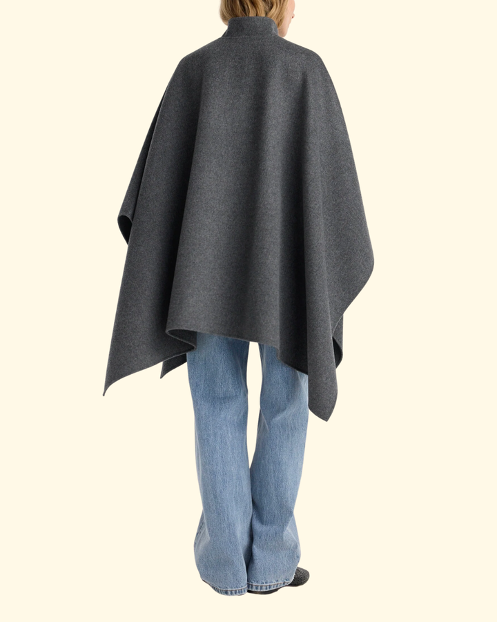 Double-Faced Wool Pankou Closure Poncho | Dark Grey Melange