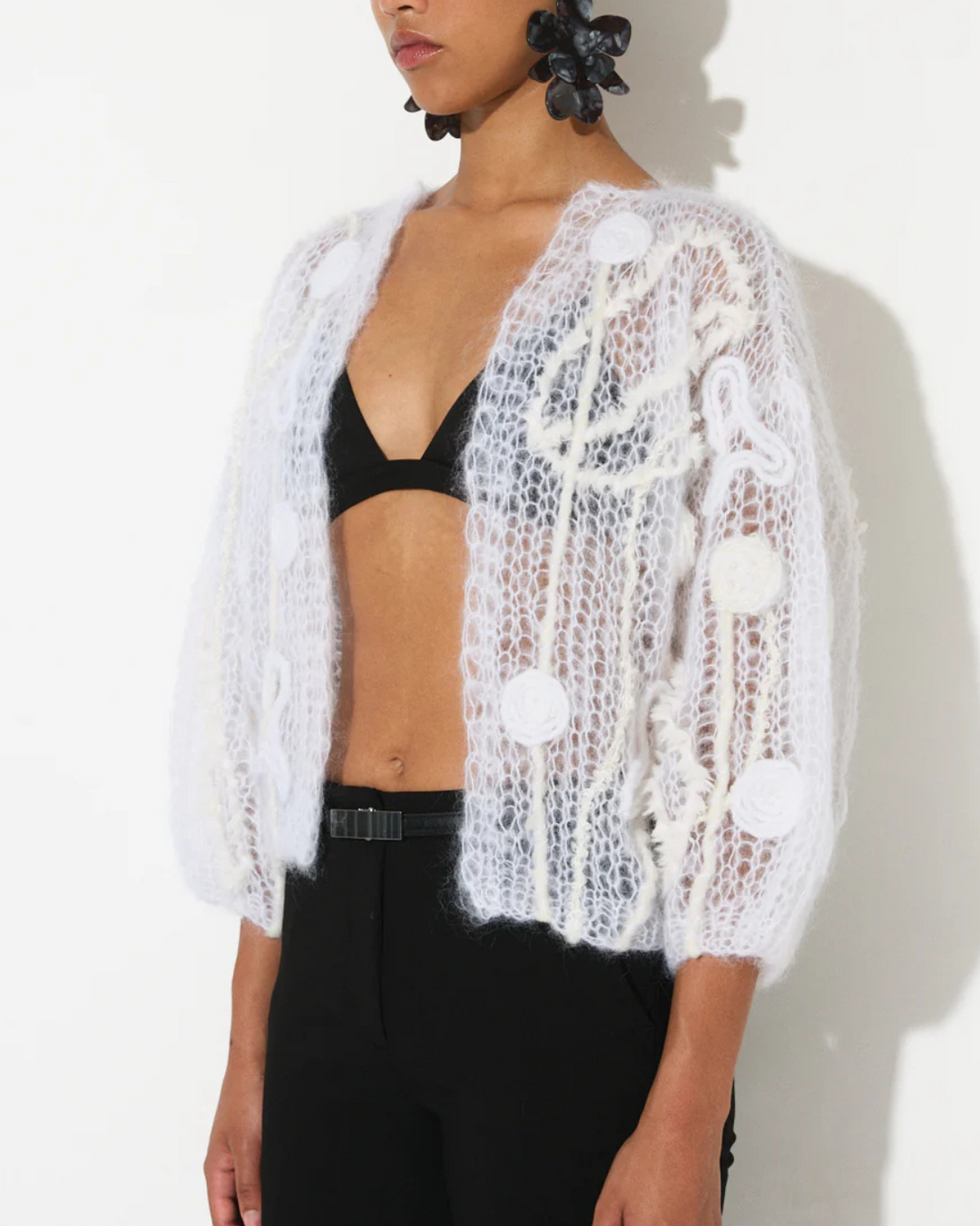 Mohair Bomber Light, Floral Embroidery | White