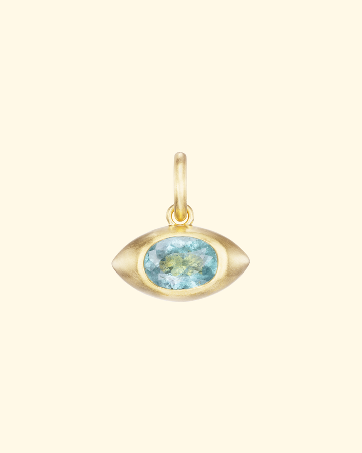 Blue Tourmaline Eye Pendant With Chain | 18k Yellow Gold