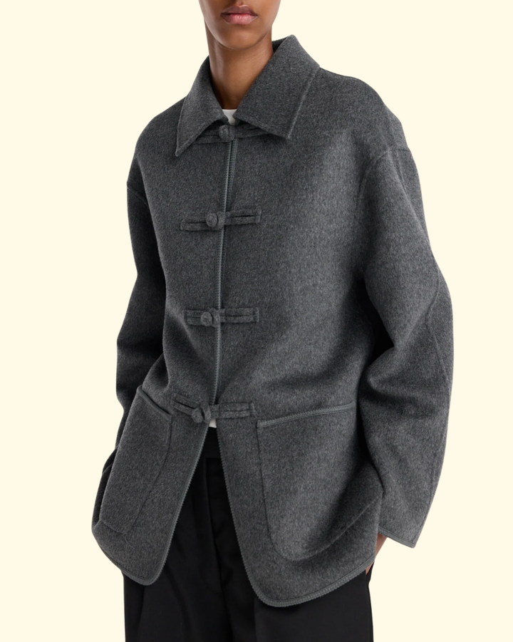 Double Faced Wool Pankou Closure Jacket | Dark Grey Melange