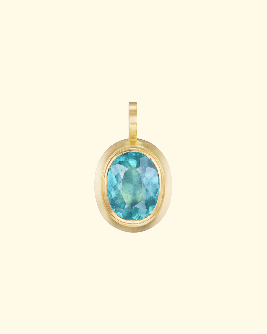 Blue Tourmaline Oval Pendant With Chain | 18k Yellow Gold