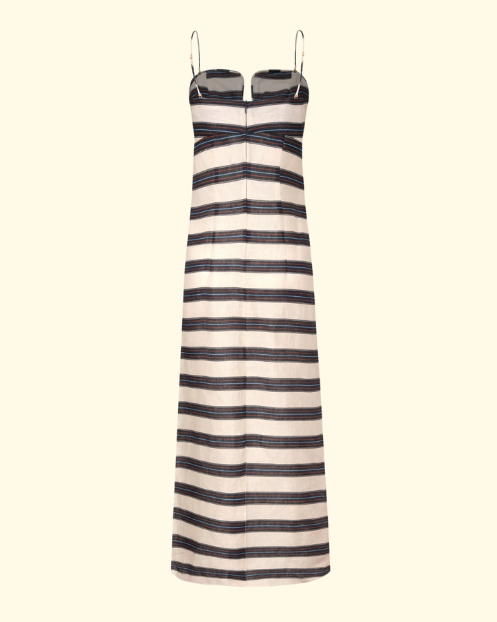 Antonia Linen Midi Dress | Navy Stripes