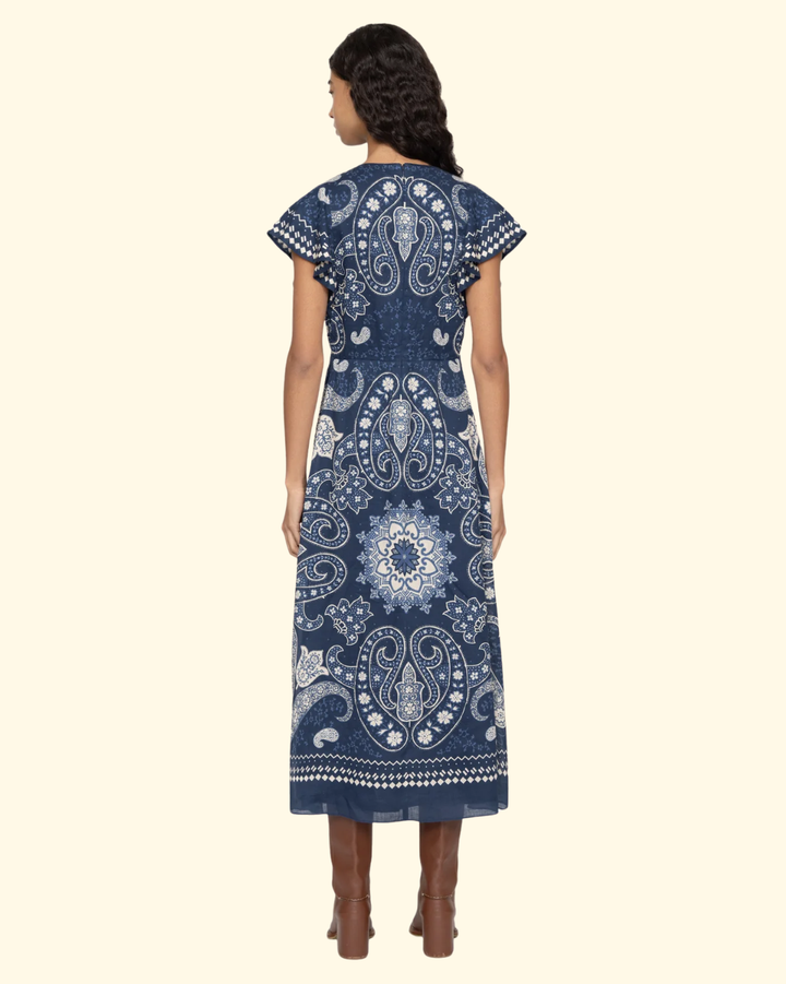 Emelina Print Midi Dress | Navy