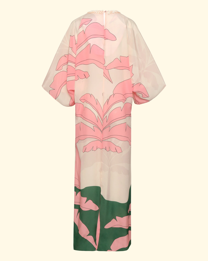 Andina Hand Embroidered Crepe Tunic | Peach Palms