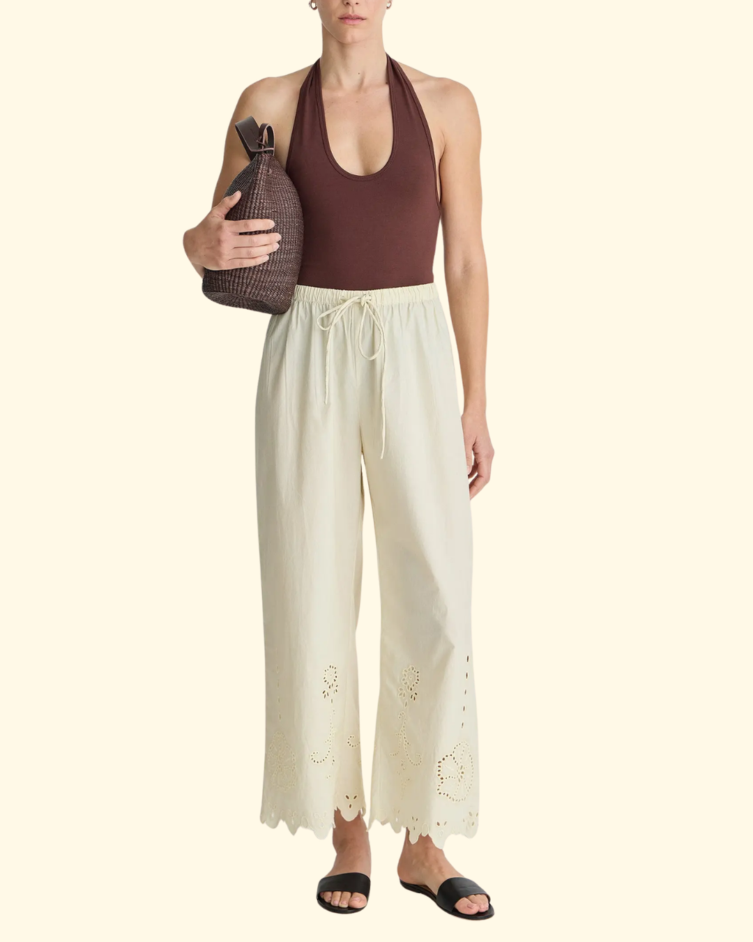 Embroidered Kari Pull On Pant | Ecru