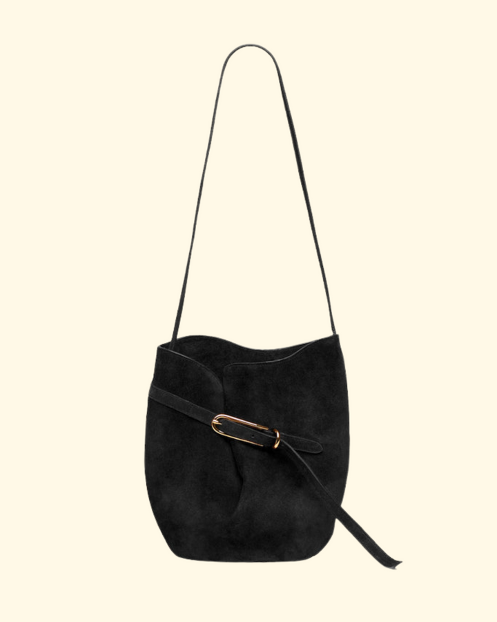 Belted Bucket Bag | Black Suede