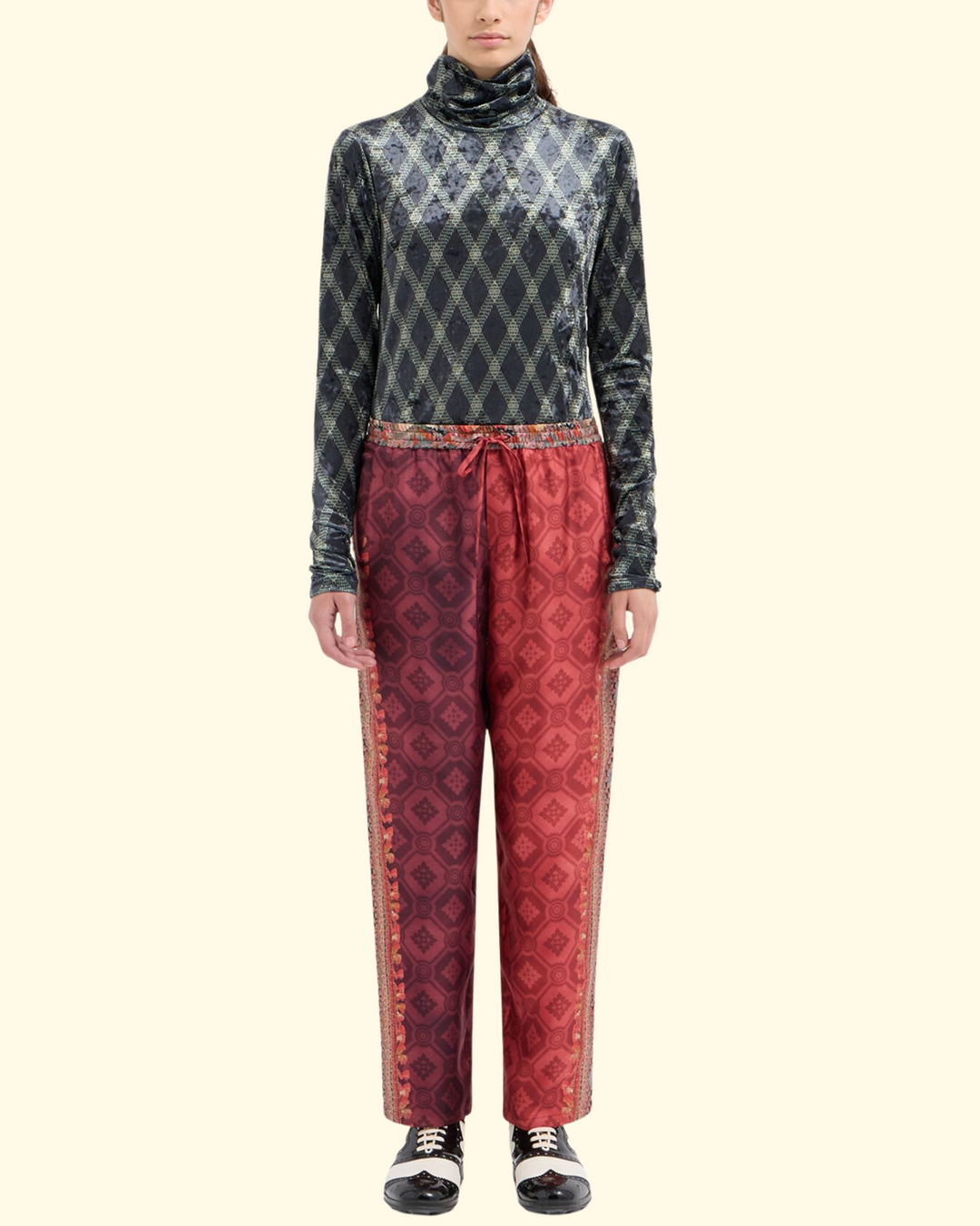 Aloe Trousers Silk | Red Multi Color