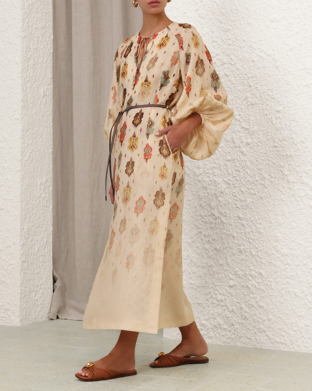 Wylie Midi Dress | Tan Ikat