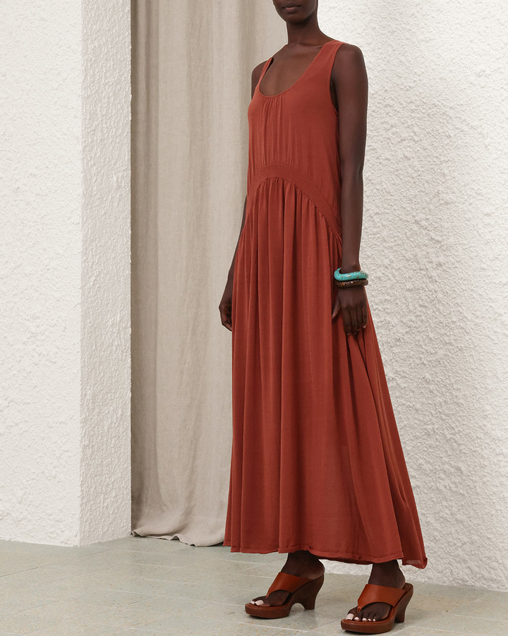 Illuminate Gathered Maxi Dress | Rust