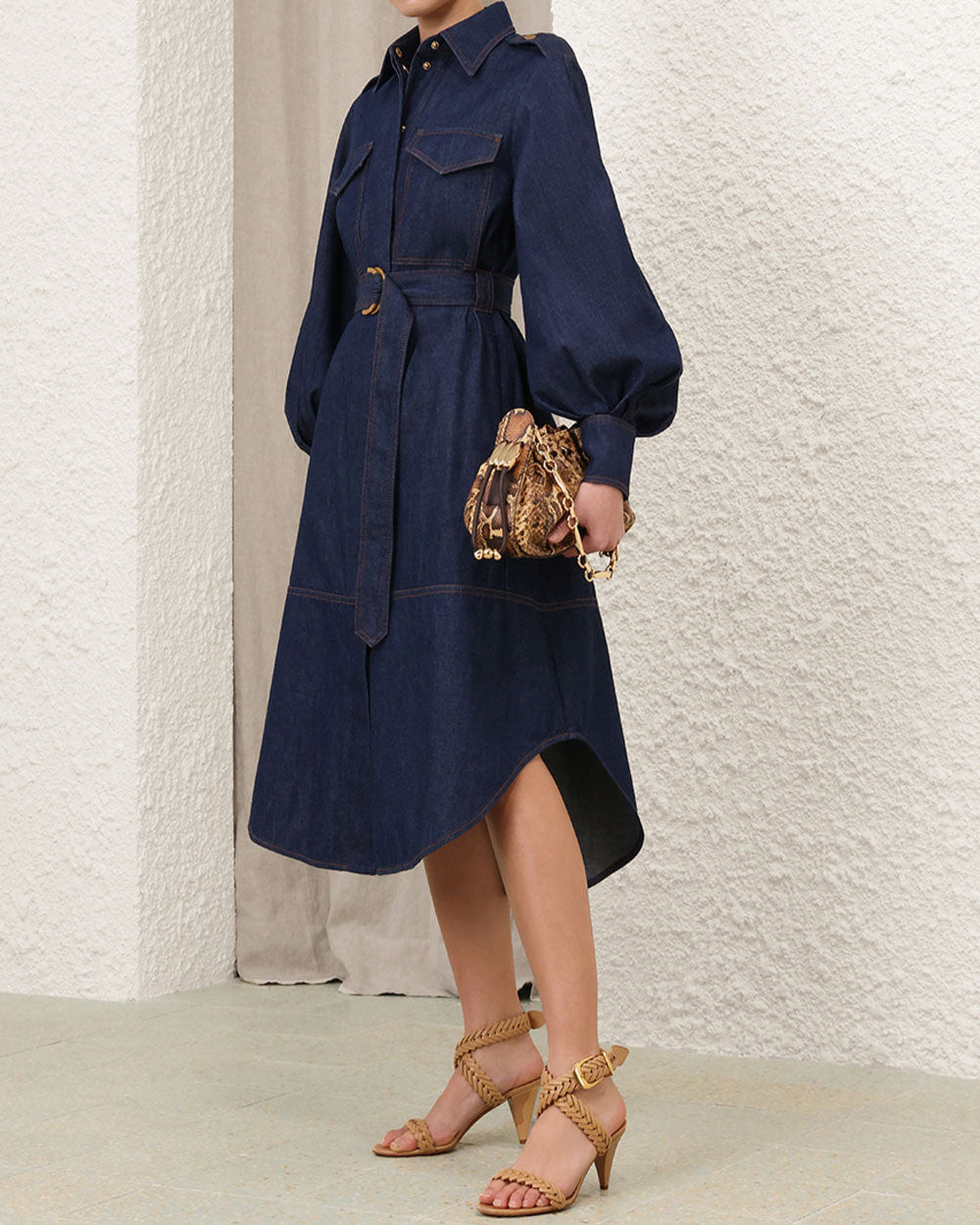 Denim Cargo Midi Dress | Ink