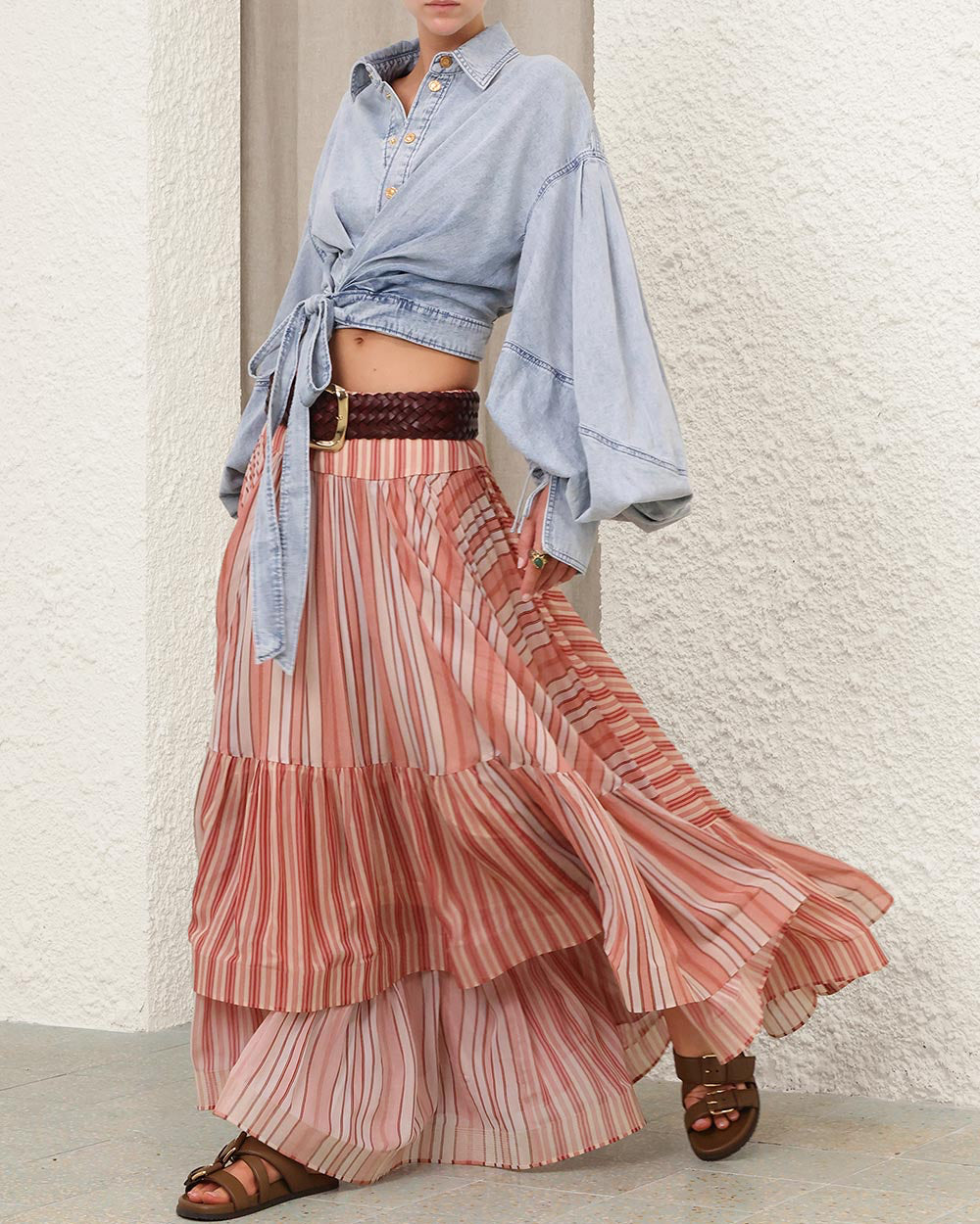 Rebellion Bohemian Midi Skirt | Red Stripe