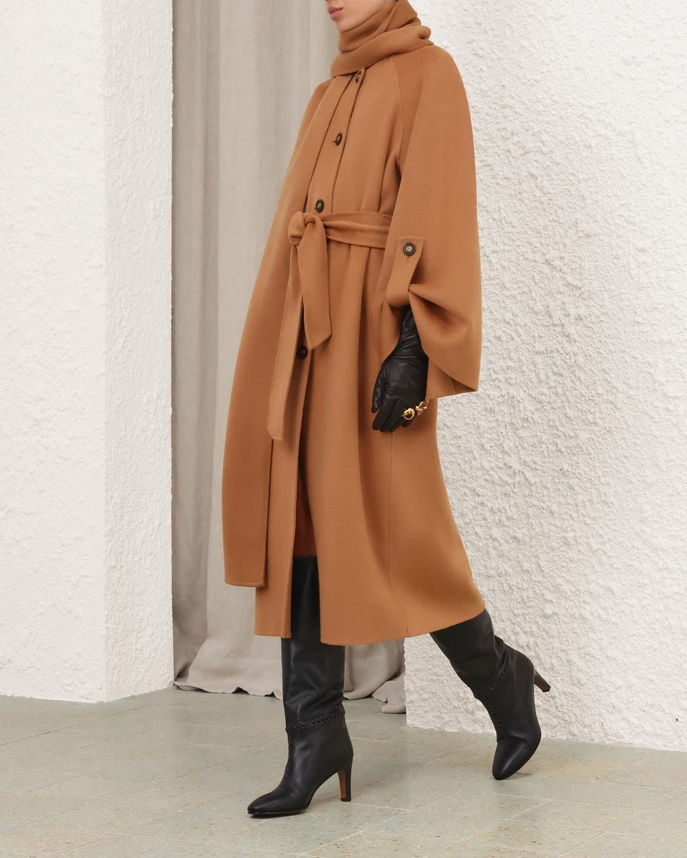 Valiant Wool Scarf Coat | Camel
