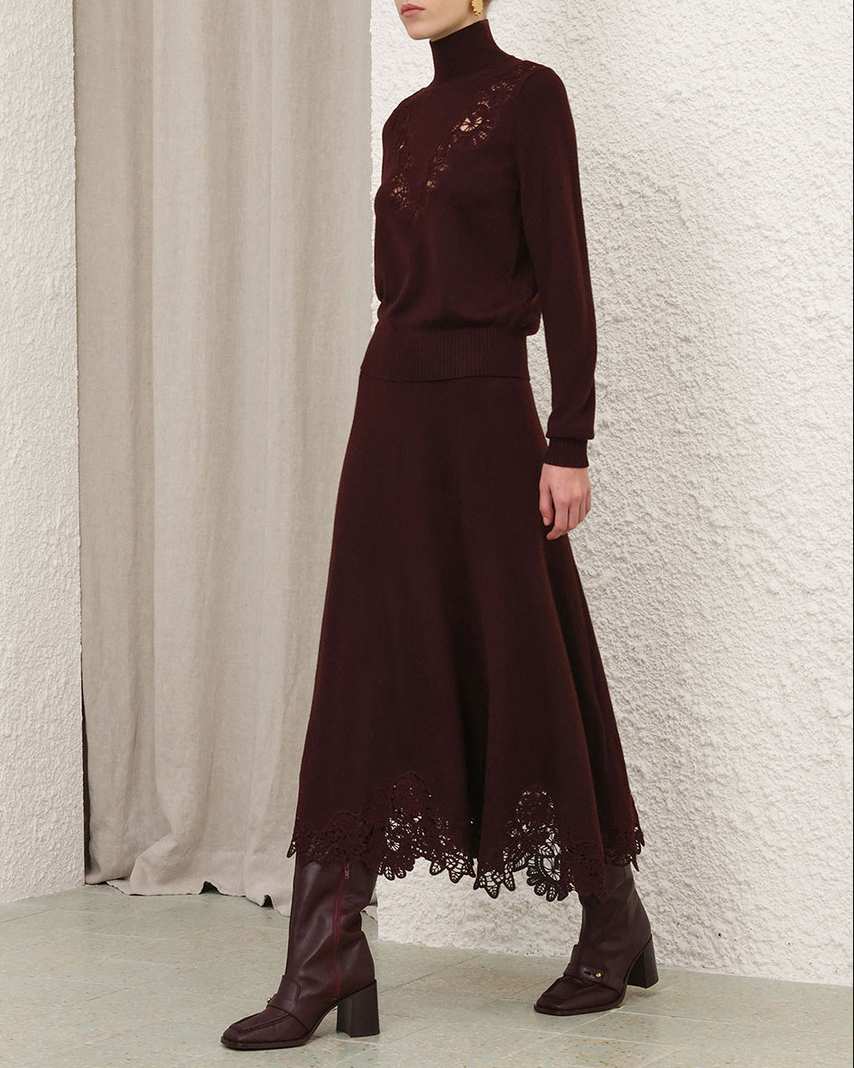 Valiant Merino Lace Skirt | Mahogany