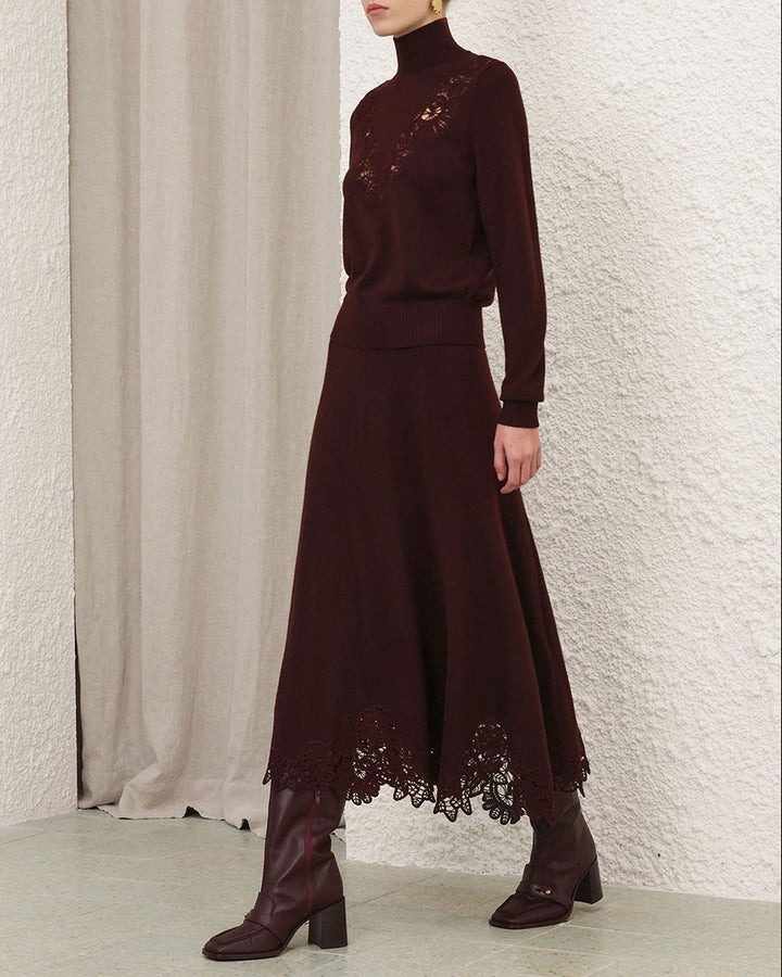 Valiant Merino Lace Skirt | Mahogany