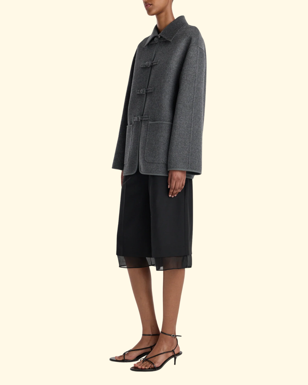 Double Faced Wool Pankou Closure Jacket | Dark Grey Melange