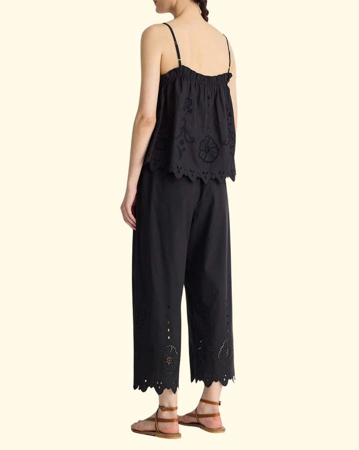 Embroidered Kari Pull On Pant | Black