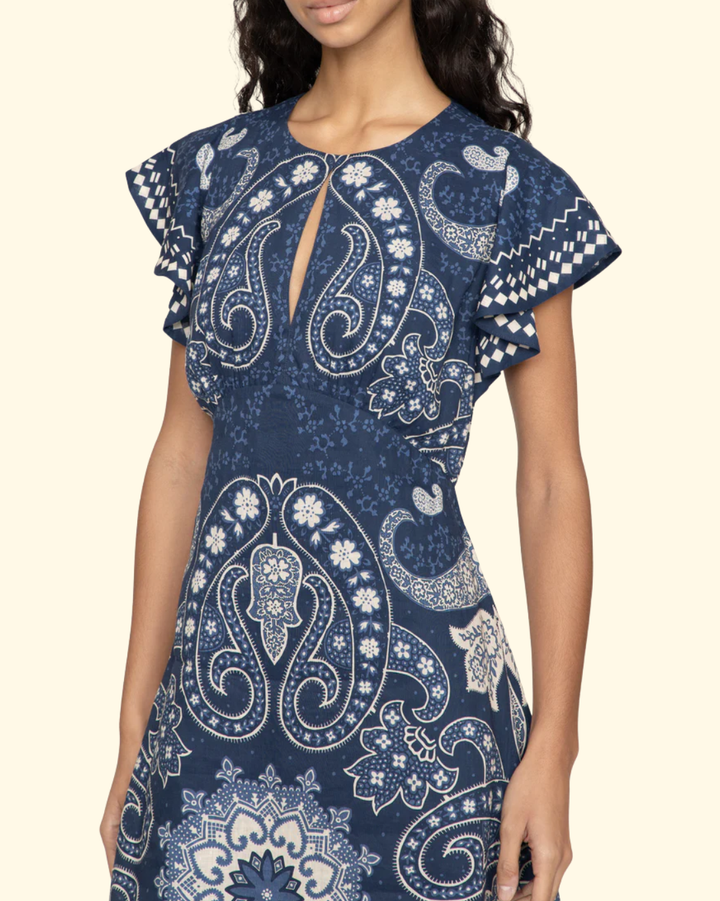Emelina Print Midi Dress | Navy