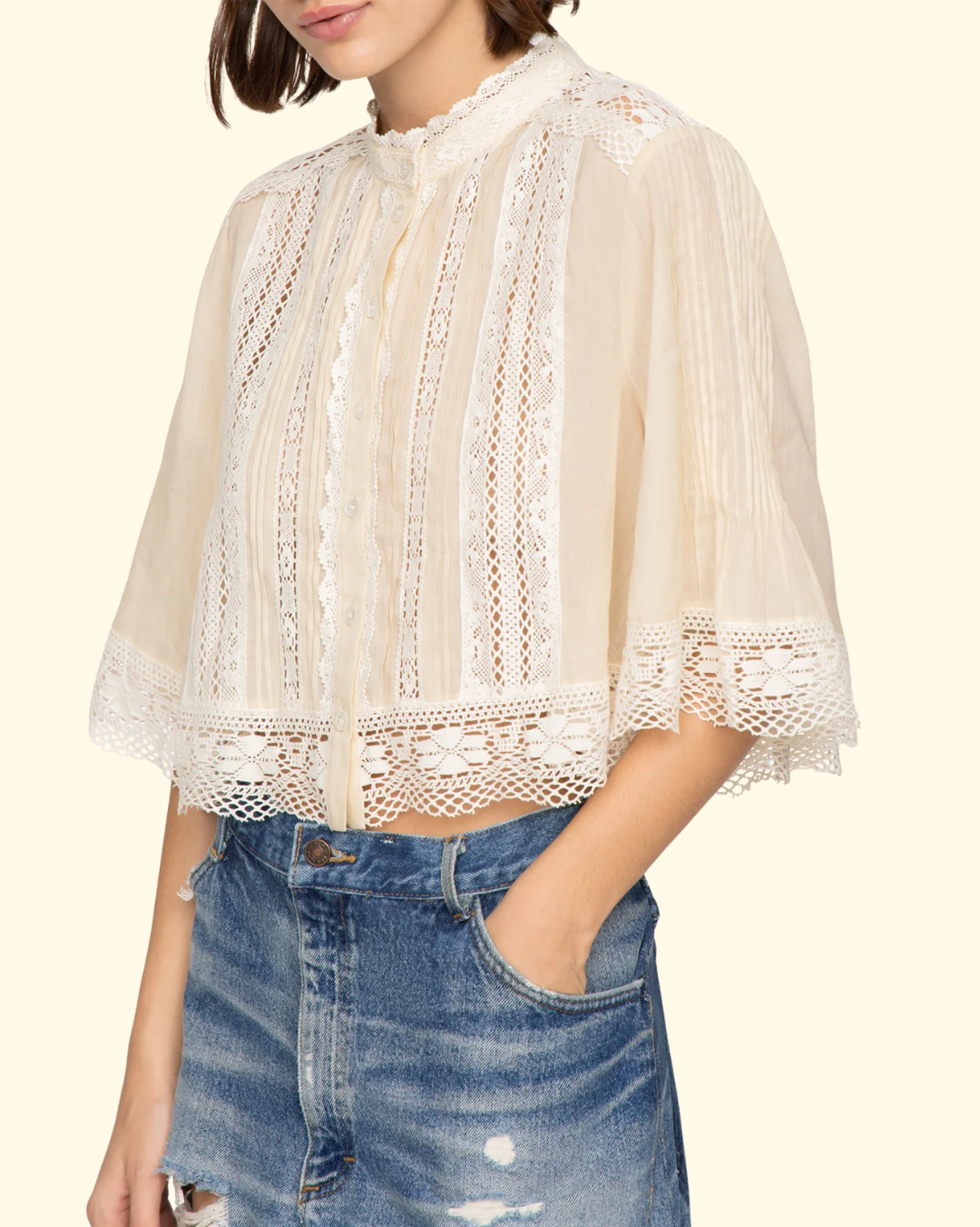 Pippa Solid S/Slv Top | Cream