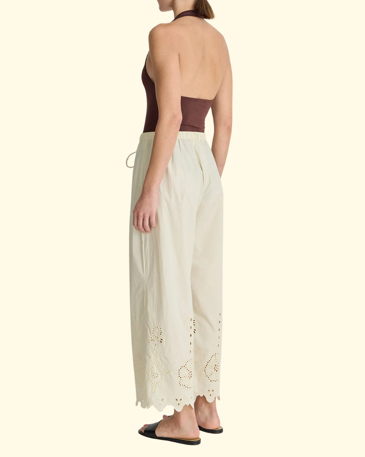 Embroidered Kari Pull On Pant | Ecru