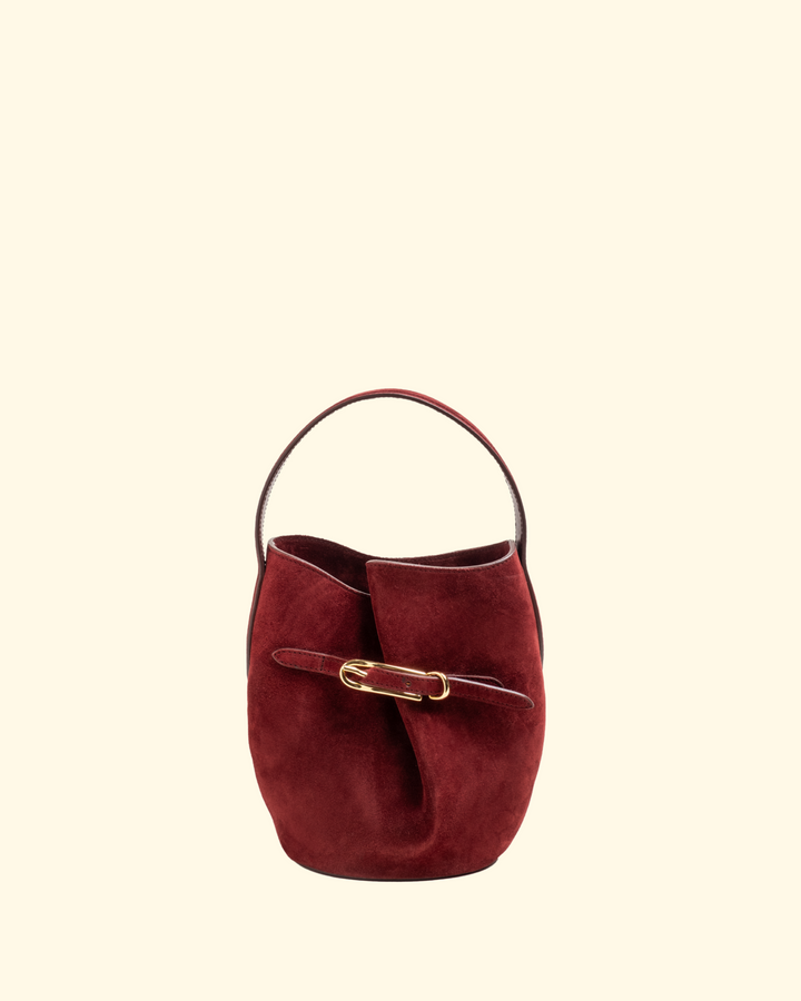 Belted Bucket Bag Mini | Maroon Suede