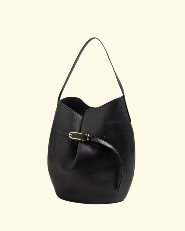 Belted Bucket Bag Large | Black Leather