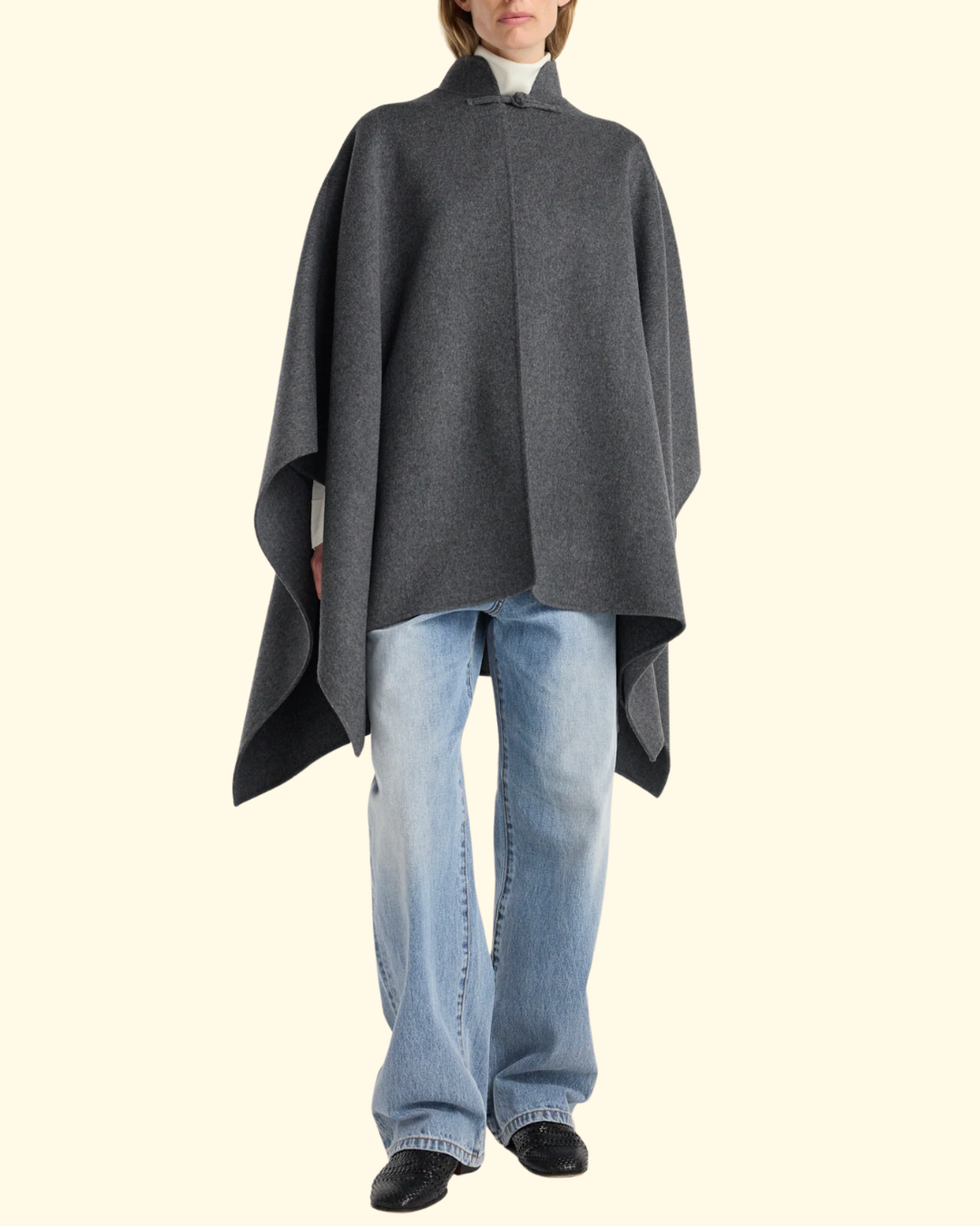 Double-Faced Wool Pankou Closure Poncho | Dark Grey Melange
