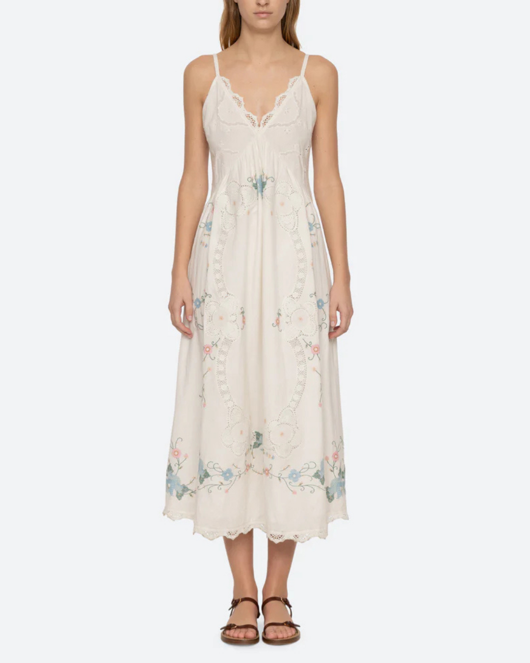 Vesna Embroidery Slip Dress | White