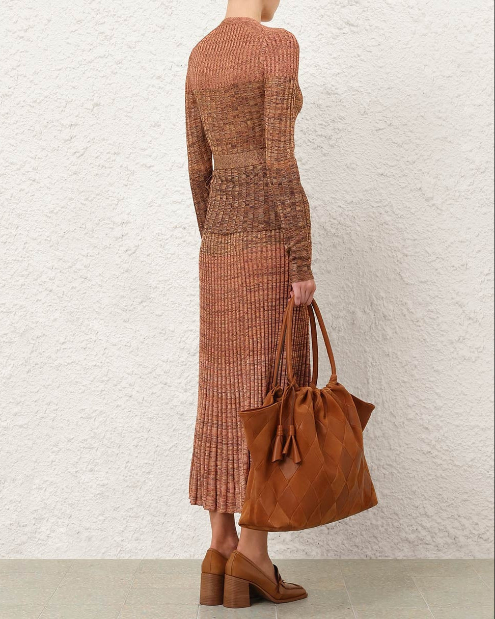 Mouline Rib Midi Skirt | Chocolate Multi